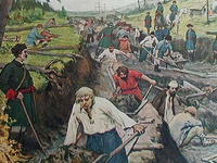 Рабочие на строительстве канала